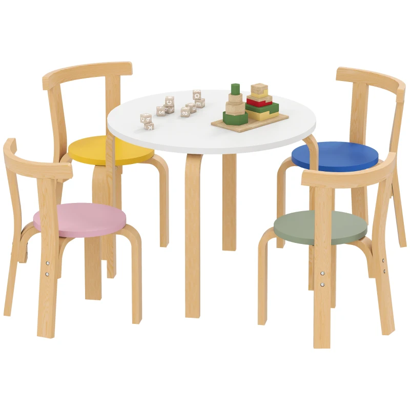 Qaba Wooden Kids Table and Chairs Set, Toddler Table and Chairs Set for 3-8 Years, Multi-Coloured
