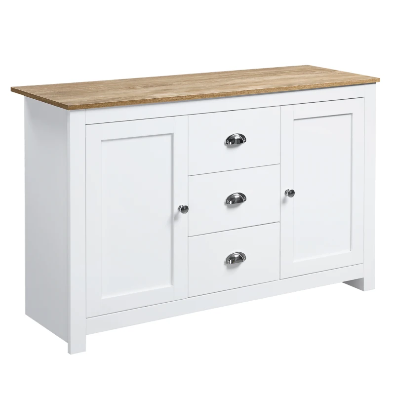 HOMCOM Kitchen Sideboard with Adjustable Shelves, Dining Buffet Cabinet with 3 Storage Drawers, White