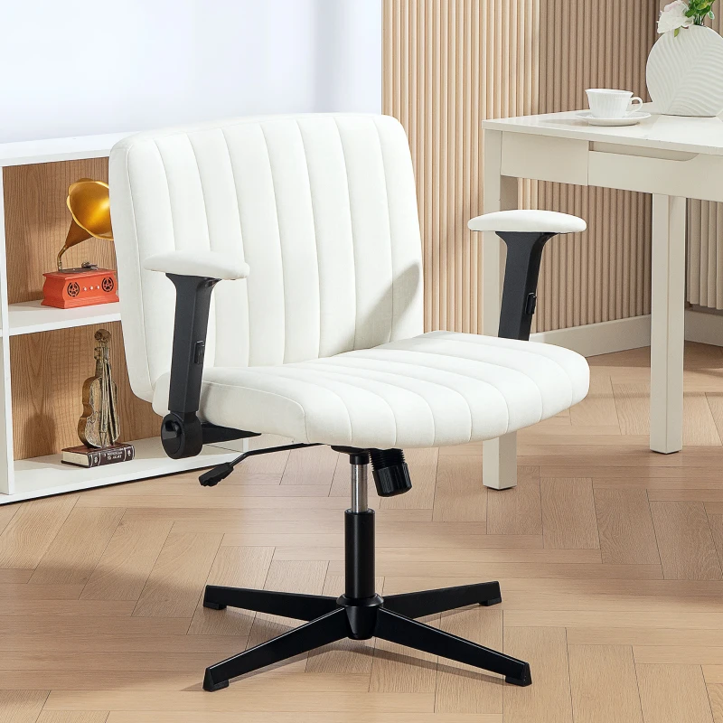 HOMCOM Criss Cross Chair with Flip-up Armrests, Wide Office Chair with Adjustable Height, Tilting, No Wheels, Beige