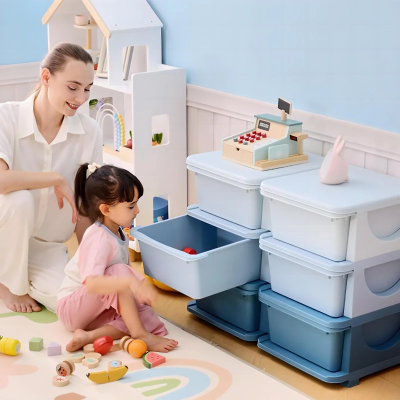 Qaba 3 Tier Kids Toy Organizer and Storage Bins with 6 Plastic Drawers, Blue