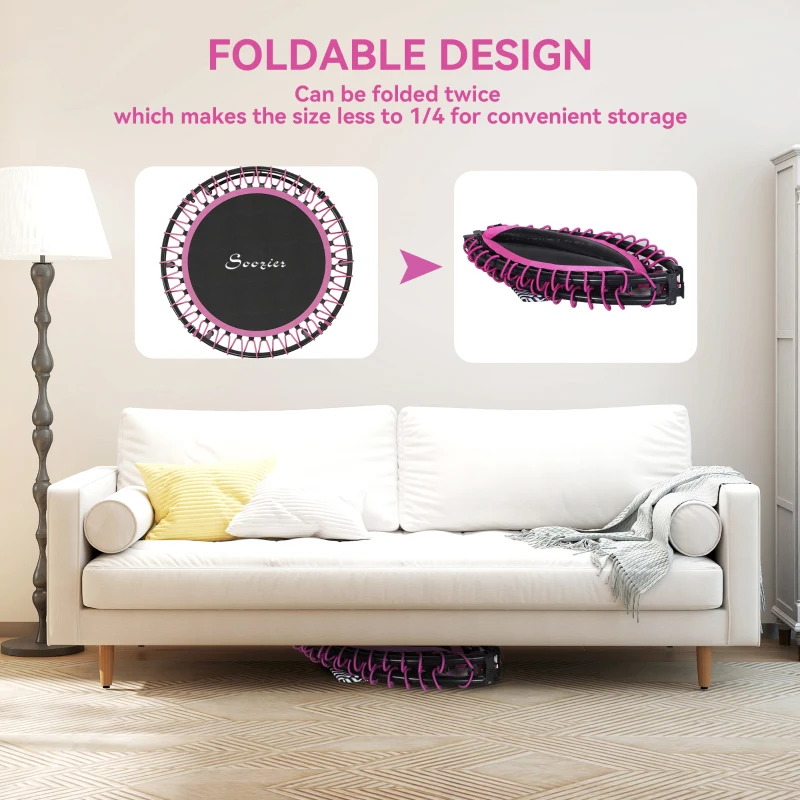 Soozier 45" Mini Trampoline for Adults, Foldable Fitness Exercise Rebounder with Adjustable Handle