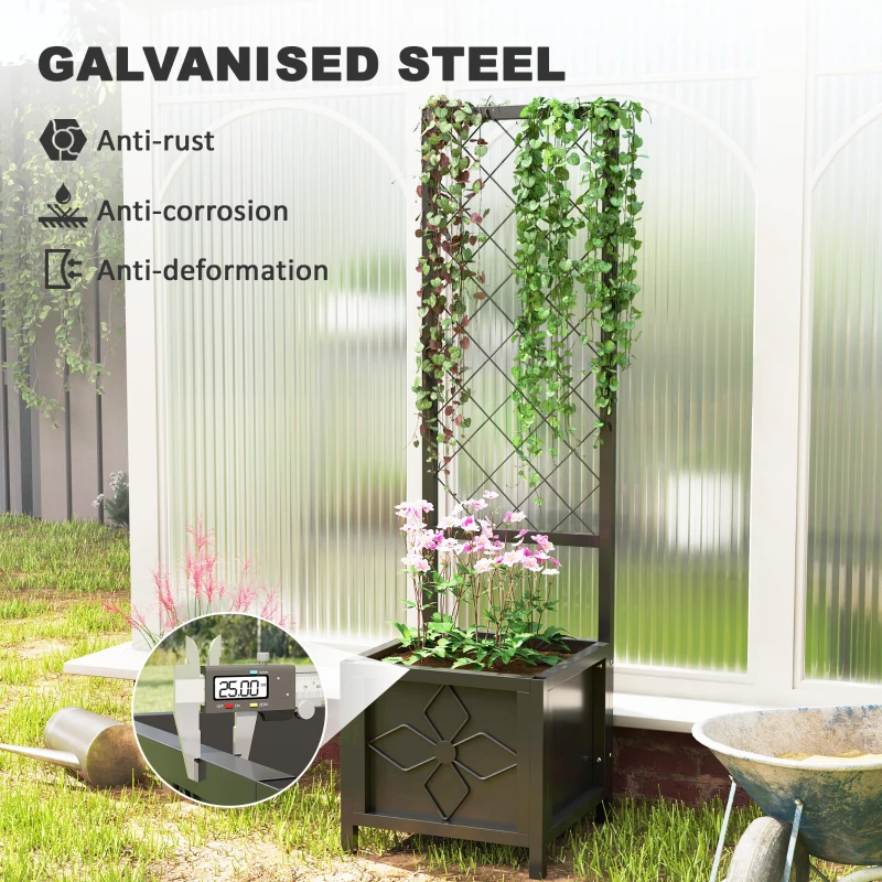 Outsunny Galvanized Raised Garden Bed with Trellis, Metal Planter Box with Drainage Holes for Climbing Plants, Vegetable, Vines