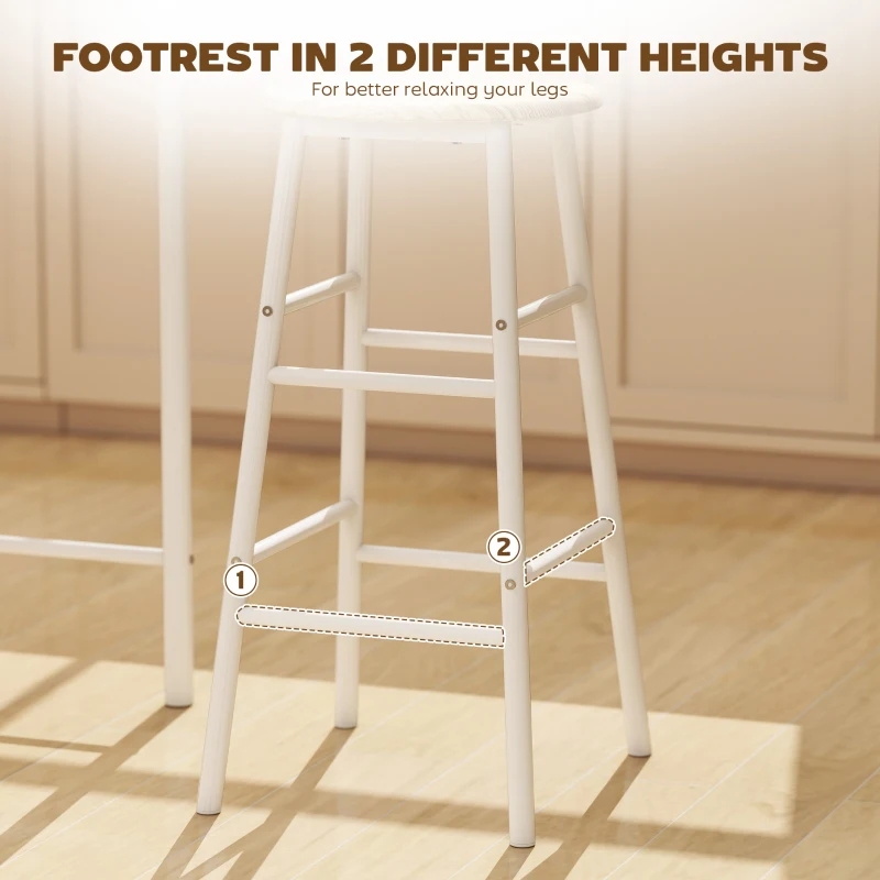 HOMCOM 3 Piece Counter Height Bar Table Set with 1 Table, 2 Matching Stools, Dining Table Set with Storage Shelf and Metal Frame Footrest, White and Oak