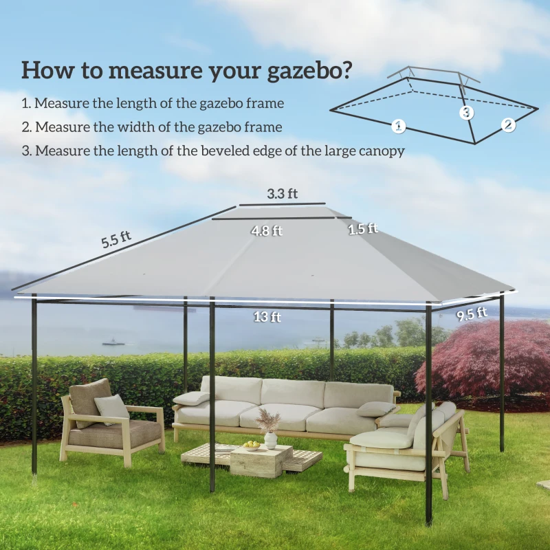 Outsunny 10' x 13' Gazebo Canopy Replacement Roof for 84C-116, Light Gray