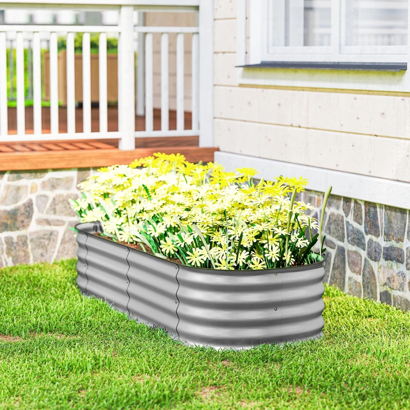 Outsunny 4.9 x 2 x 1ft Galvanized Raised Garden Bed Kit, Metal Planter Box with Safety Edging, Silver