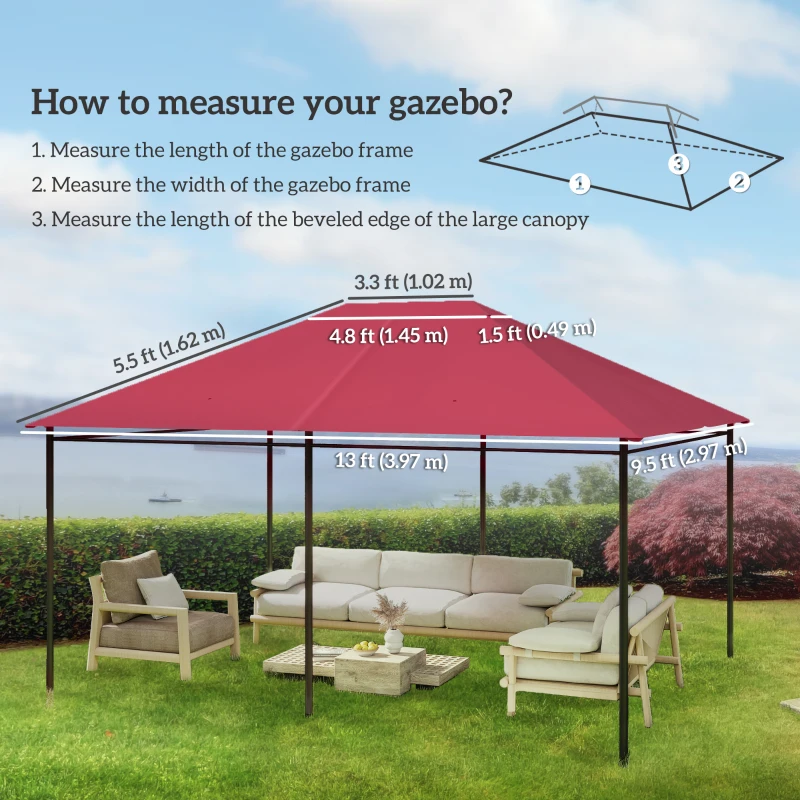 Outsunny 10' x 13' Gazebo Replacement Canopy Cover, Gazebo Roof Replacement (TOP COVER ONLY), Wine Red