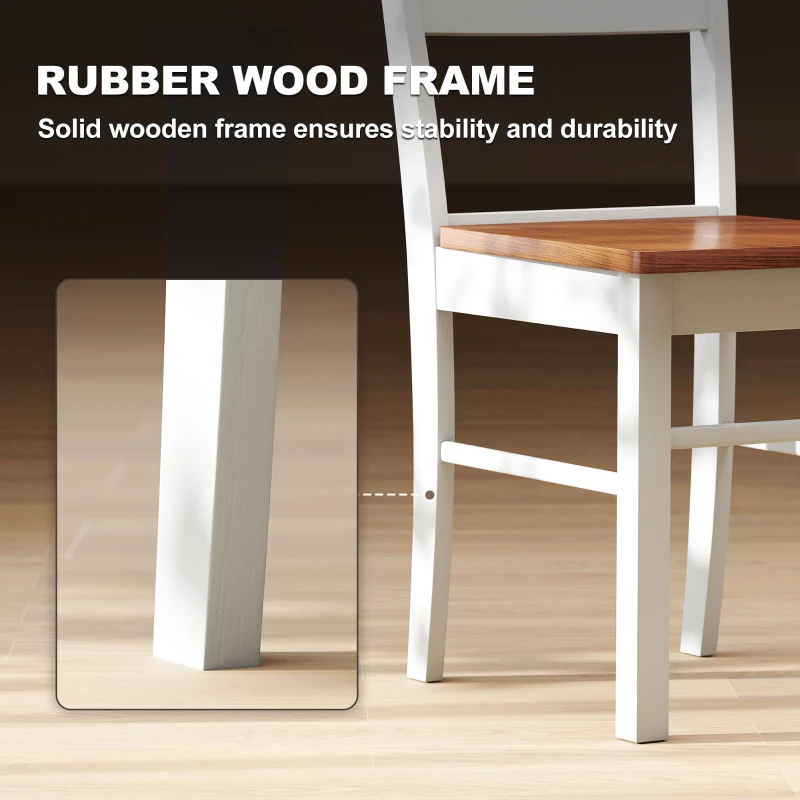 HOMCOM Farmhouse Dining Table Chairs, Set of 2 Rubber Wood Kitchen Table Chairs with Open Back for Living Room, Light Gray