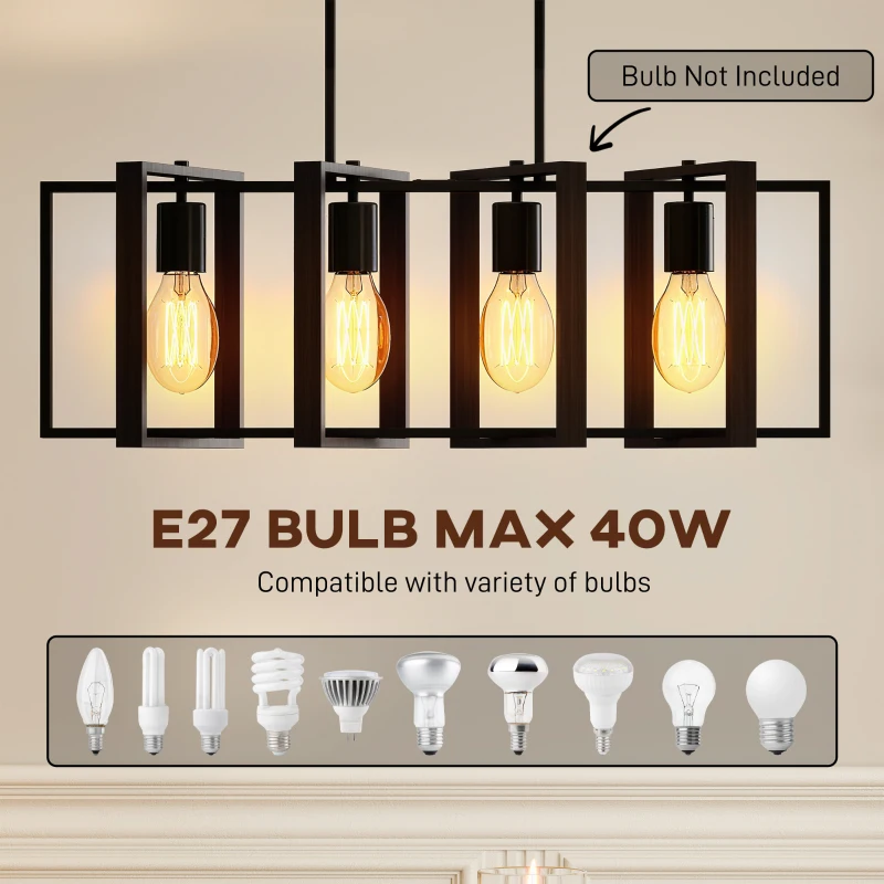 HOMCOM Farmhouse Kitchen Island Lighting, Linear Pendant Light with 4 Rotatable Frames and Adjustable Height, Black