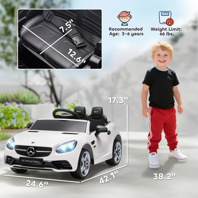 Aosom Mercedes SLC 300 Licensed Kids Electric Car with Remote Control, 12V Battery Powered Kids Ride on Car with Music, Lights, Suspension for 3-6 Years Old, White