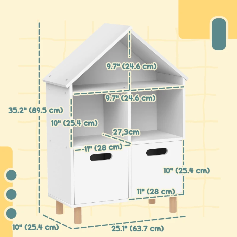 Qaba 3 Tier Kids Bookshelf with Two Drawers, for Bedroom, Kids Room, White