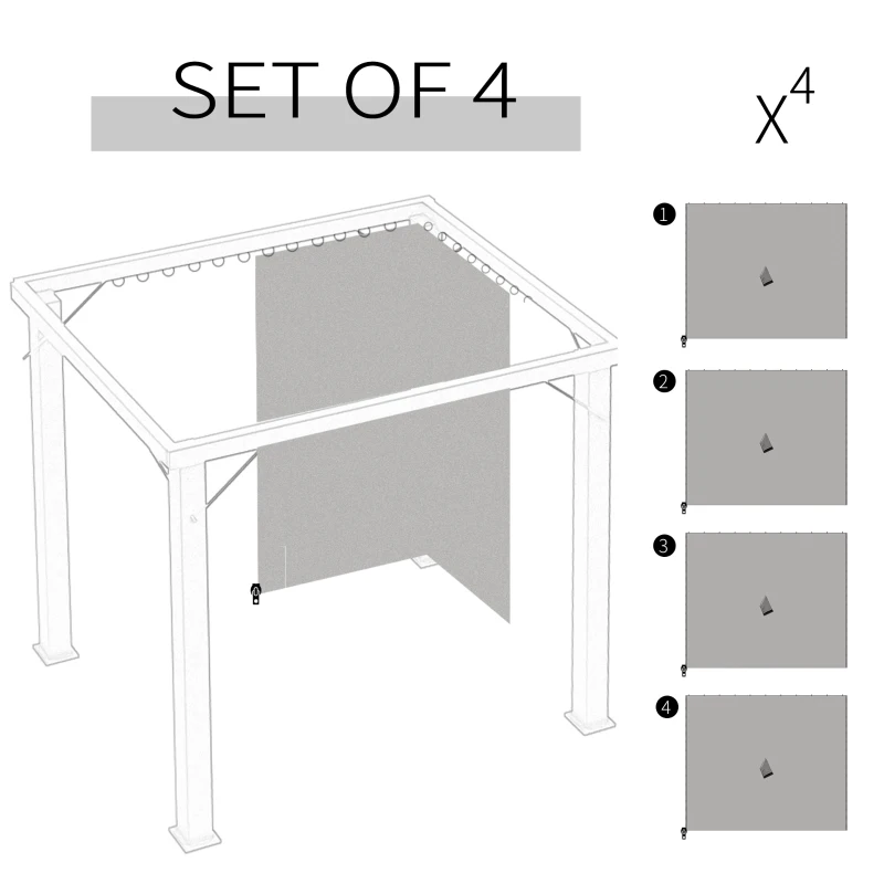 Outsunny 10' x 10' Universal Gazebo Sidewall Set with 4 Panels, Hooks/C-Rings Included for Pergolas & Cabanas, Light Grey