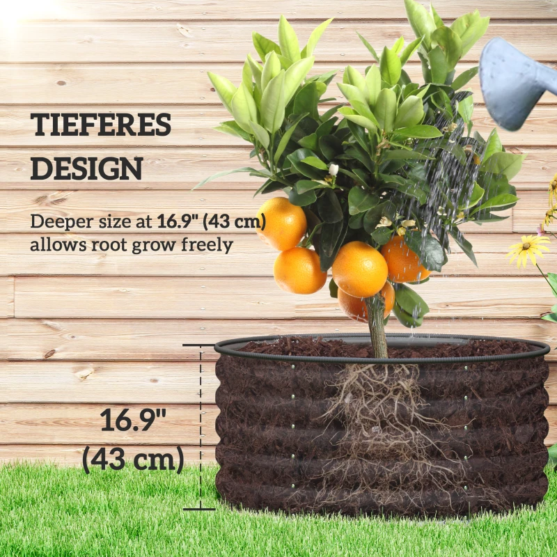 Outsunny Galvanized Raised Flower Bed, 3 x 3 x 1.5 ft Outdoor Metal Raised Bed with Safety Edging and Gloves, Dark Grey