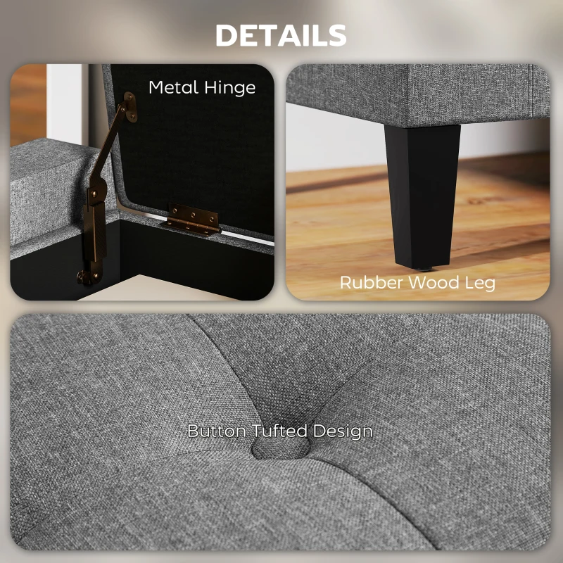 HOMCOM Storage Ottoman Bench Linen-Touch Fabric Tufted Chest Footstool with Flipping Top, Grey