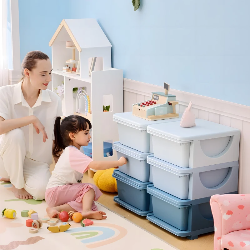 Qaba 3 Tier Kids Storage Unit, 6 Drawer Chest Toy Organizer Plastic Bins for Kids Bedroom Nursery Kindergarten Living Room for Boys Girls Toddlers, Blue