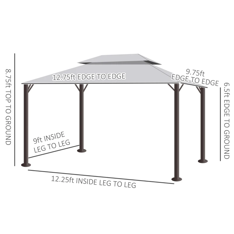 Outsunny 10' x 13' Patio Gazebo, Aluminum Frame Double Roof Outdoor Gazebo Canopy Shelter with Netting & Curtains, Light Gray