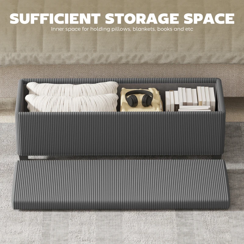 HOMCOM 47 Inches Storage Ottoman Bench, Foot Rest with Legs, End of Bed Bench, Corduroy Storage Chest for Living Room, Gray