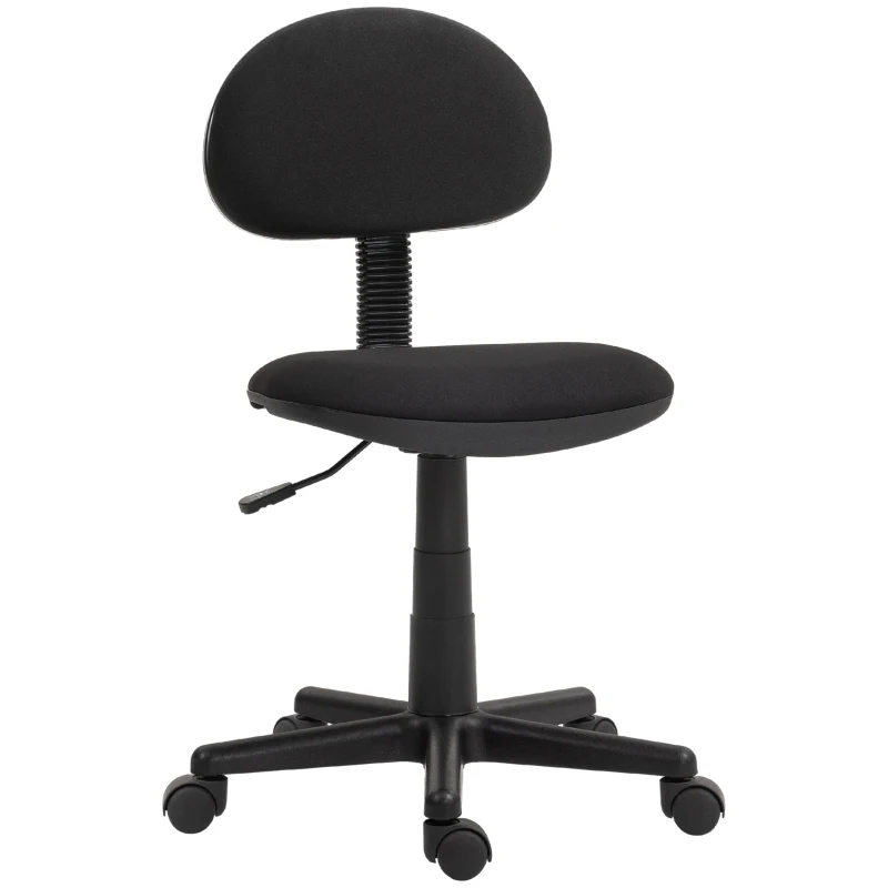 HOMCOM Small Desk Chair, Armless Office Chair with Adjustable Height, 360° Swivel Wheels, Low Back for Small Spaces, Black