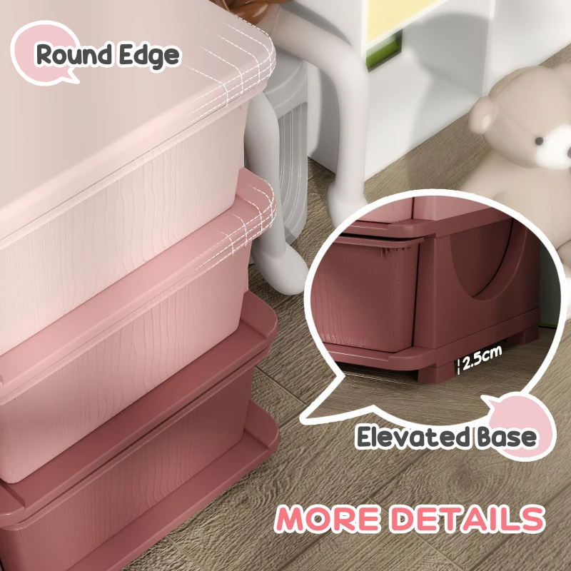 Qaba 3 Tier Kids Storage Unit, 6 Drawer Chest Toy Organizer Plastic Bins for Kids Bedroom Nursery Kindergarten Living Room for Boys Girls Toddlers, Pink