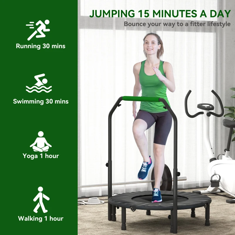 Soozier 40" Foldable Mini Fitness Trampoline, with Adjustable Foam Handle, Green