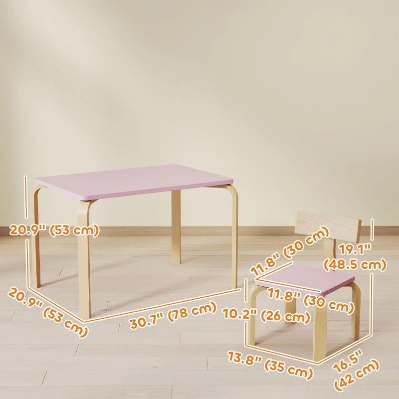 Qaba Kids Table and 2 Chair Set, Children Multi-Activity Furniture Set for Playing, Learning, Eating, Craft, Pink