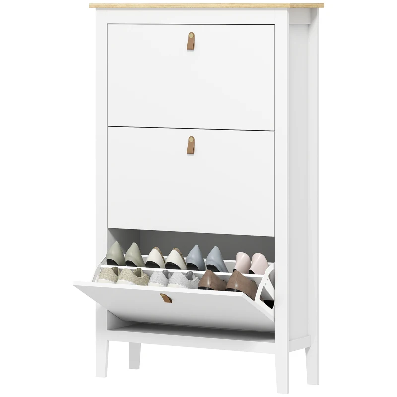 HOMCOM Narrow Shoe Cabinet with 3 Flip Drawers, Adjustable Shelves for Entryway, Holds 15-21 Pairs, White
