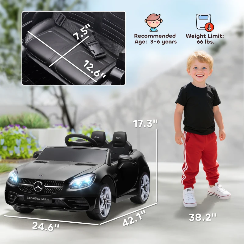 Aosom Mercedes SLC 300 Licensed Kids Electric Car with Remote Control, 12V Battery Powered Kids Ride on Car with Music, Lights, Suspension for 3-6 Years Old, Black