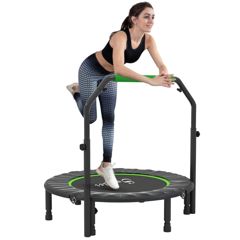 Soozier 40" Foldable Mini Fitness Trampoline, with Adjustable Foam Handle, Green
