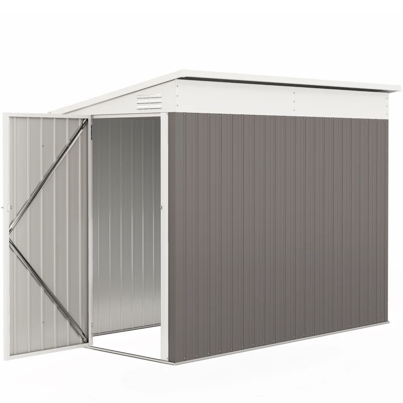 Outsunny 4' x 8' Lean to Garden Storage Shed, Outdoor Metal Tool House with Lockable Door Vents for Backyard Patio Lawn, Light Gray