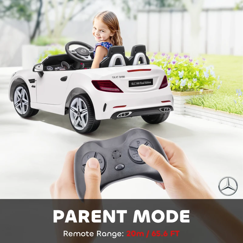 Aosom Mercedes SLC 300 Licensed Kids Electric Car with Remote Control, 12V Battery Powered Kids Ride on Car with Music, Lights, Suspension for 3-6 Years Old, White
