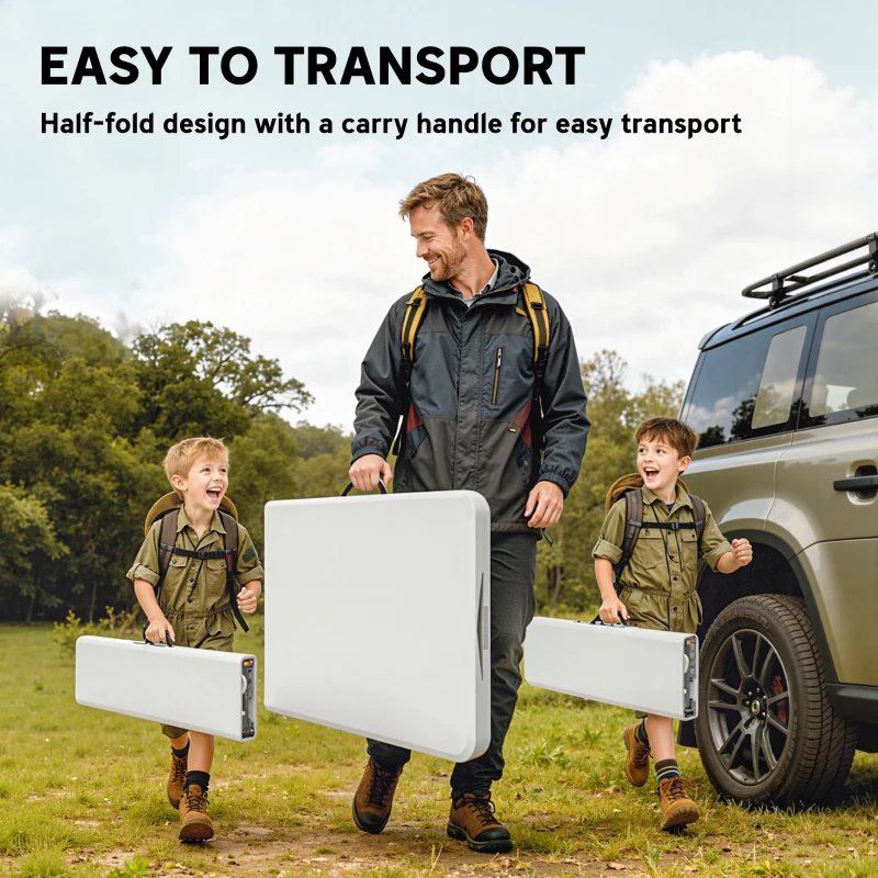 Outsunny 6FT 3-Piece Portable Outdoor Camping Table Bench Set with Carrying Handles, Folding Picnic Table with 2 Benches, White