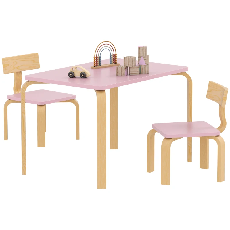 Qaba Kids Table and 2 Chair Set, Children Multi-Activity Furniture Set for Playing, Learning, Eating, Craft, Pink