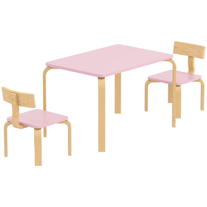 Qaba Kids Table and 2 Chair Set, Children Multi-Activity Furniture Set for Playing, Learning, Eating, Craft, Pink