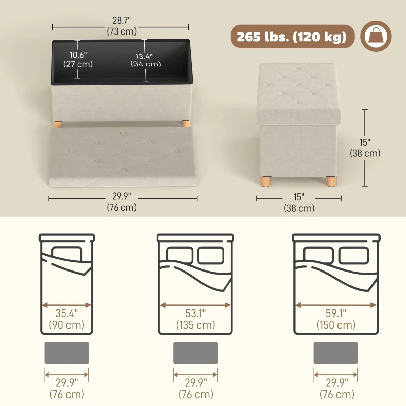 HOMCOM Storage Ottoman Bench, Velvet Upholstered Foldable Ottoman Footrest, Foot Stool with Wood Legs for Living Room, Bedroom