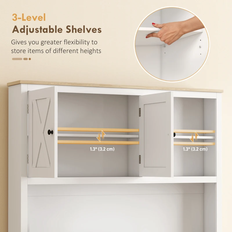 HOMCOM 69" Pantry Cabinet with Charging Station, Kitchen Cabinet with Microwave Stand, Tilt-Out Trash Can Cabinet, White