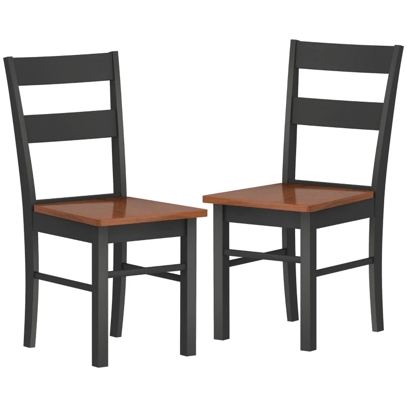 HOMCOM Farmhouse Dining Table Chairs, Set of 2 Rubber Wood Kitchen Table Chairs with Open Back for Living Room, Black