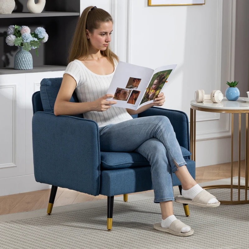 HOMCOM Accent Chairs Set of 2, Upholstered Armchairs with Tufted Back Cushion and Steel Legs for Living Room, Bedroom