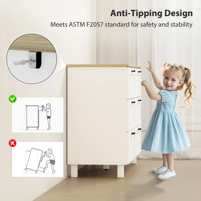 HOMCOM 47" Wide Chest of Drawers, Modern Dresser with 6 Drawers and Wood Legs for Bedroom, Living Room, Entryway, White