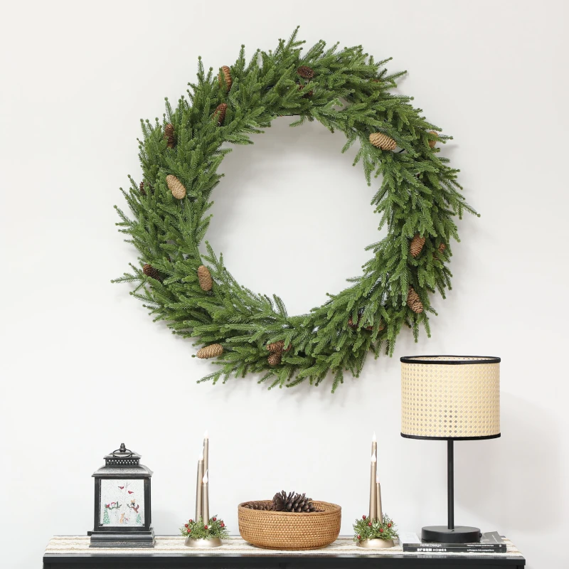 HOMCOM 36 inch Christmas Wreath, Artificial Norfolk Pine Wreath with Pine Cones and Realistic Branches for Door, Wall