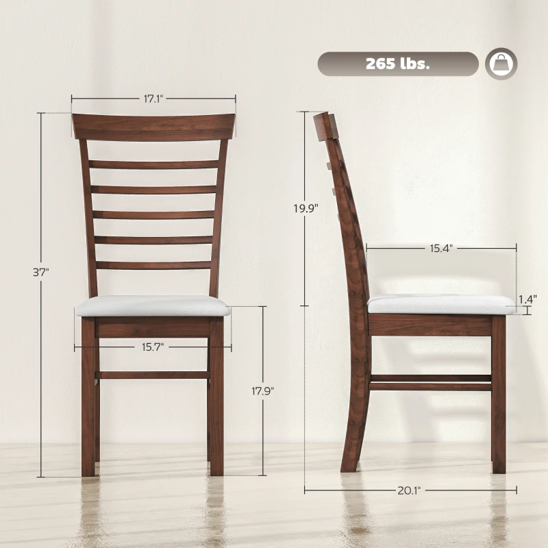 HOMCOM Wooden Dining Chairs Set of 4, Farmhouse Upholstered Kitchen Chairs with Rubber Wood Frame, Dark Brown and Beige