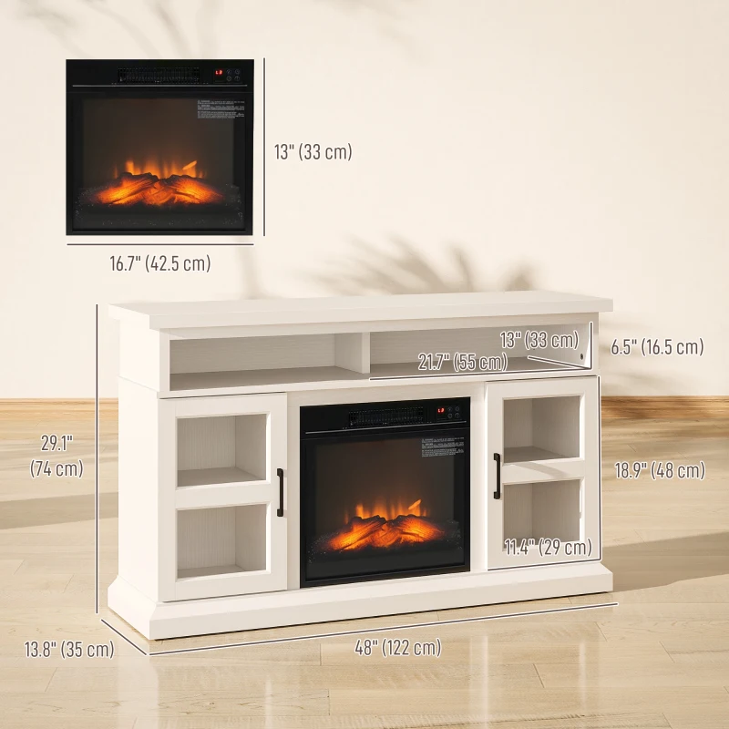 HOMCOM 48" Fireplace TV Stand for TVs Up to 55 Inches, Media Entertainment Center with 3D Flame, Adjustable Shelves, White