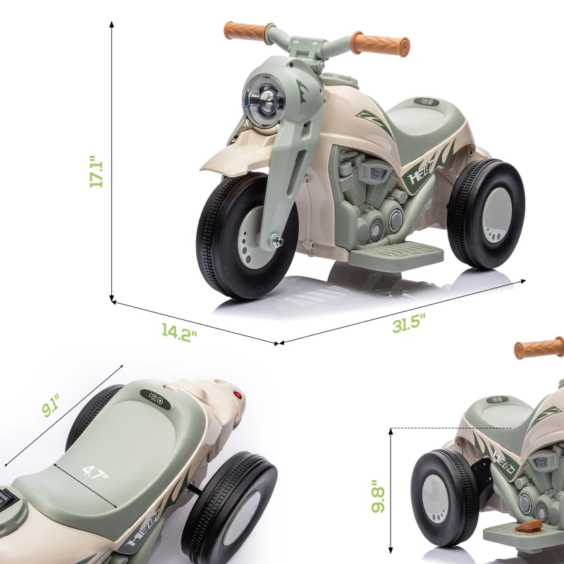 Qaba Ride On Motorcycle, 6V Ride on Bubble Car, 3 Wheeled Electric Motorcycle for Kids w/ LED Headlight, Music, Cream White