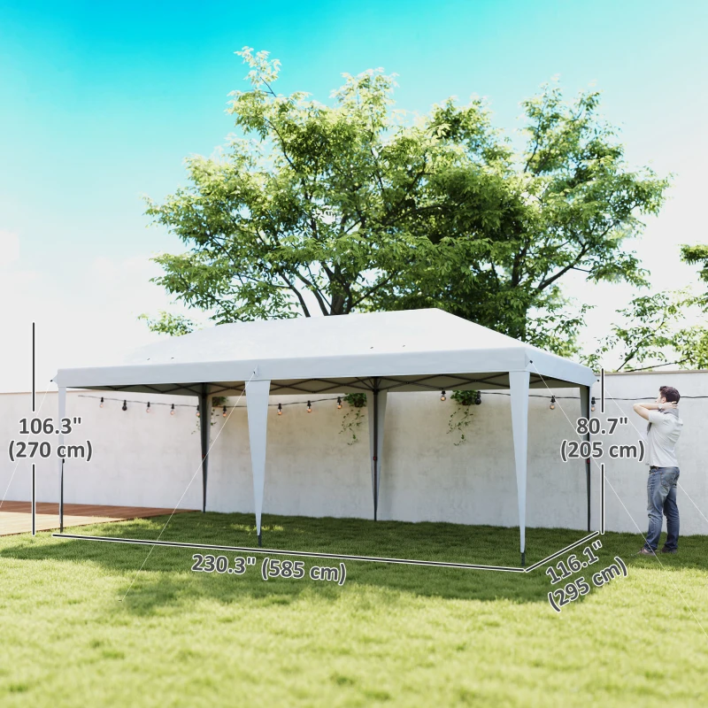 Outsunny 10' x 19' Pop Up Tent Garden Outdoor Party Tent Easy Set Up Gazebo Canopy Market Event Sunshade White