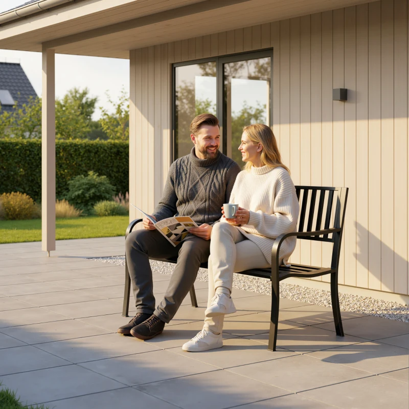 Outsunny 50" Outdoor Garden Bench, Patio Bench with Slatted Seat, Metal Porch Bench for Backyard, Poolside, Lawn, Black