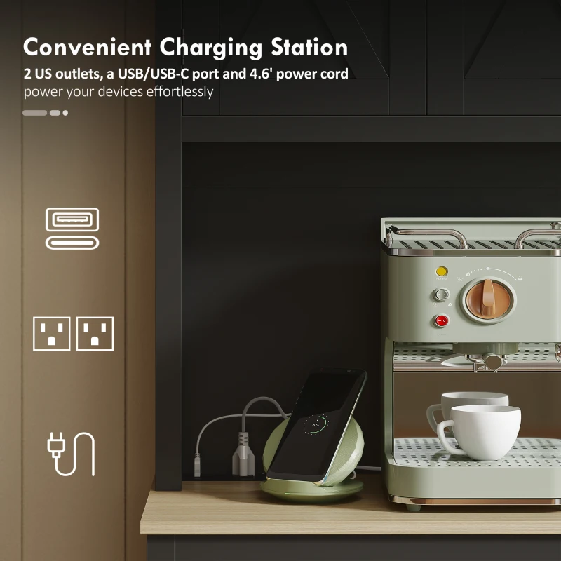 HOMCOM 69" Pantry Cabinet with Charging Station, Kitchen Cabinet with Microwave Stand, Tilt-Out Trash Can Cabinet, Black