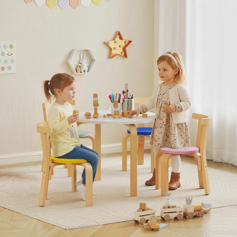 Qaba Wooden Kids Table and Chairs Set, Toddler Table and Chairs Set for 3-8 Years, Multi-Coloured