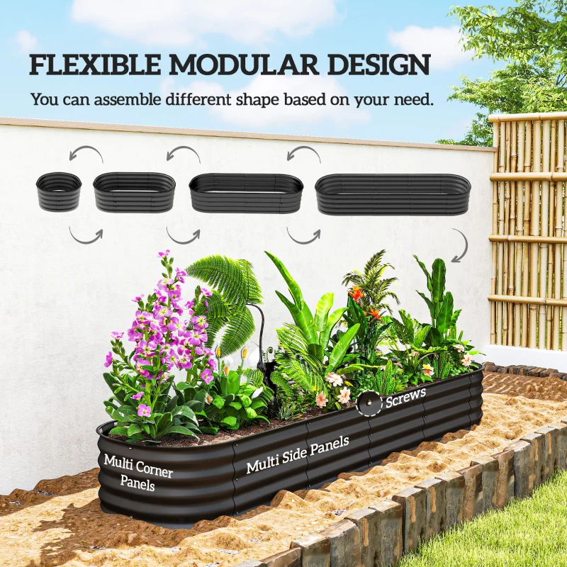 Outsunny 7.9 x 2 x 1ft Galvanized Raised Garden Bed Kit, Metal Planter Box with Safety Edging, Dark Grey