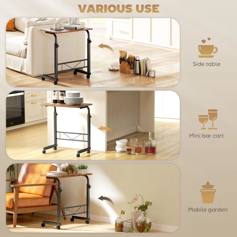 HOMCOM Mobile Standing Desk with Adjustable Height, 23.5 inch Stand Up Desk with Wheels, Rustic Brown