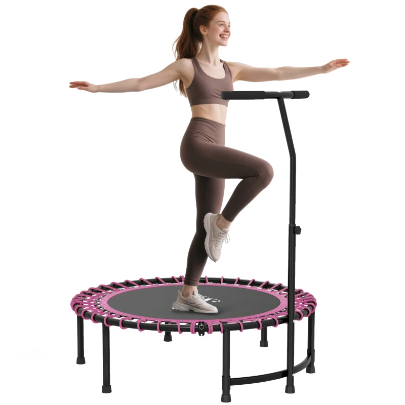 Soozier 45" Mini Trampoline for Adults, Foldable Fitness Exercise Rebounder with Adjustable Handle