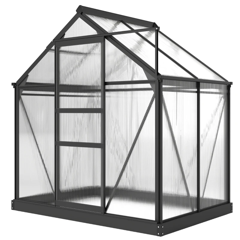 Outsunny Polycarbonate Greenhouse, Heavy Duty Outdoor Aluminum Walk-in Green House Kit Vent Door, 6.2'x4.3'x6.6' Gray
