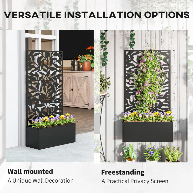 Outsunny Raised Garden Bed with Trellis, Outdoor Privacy Screen with Planter Box, 24" x 9.1" x 44.5", Black